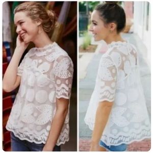 HD in Paris for Anthropologie lemon lace shirt. Size 14
